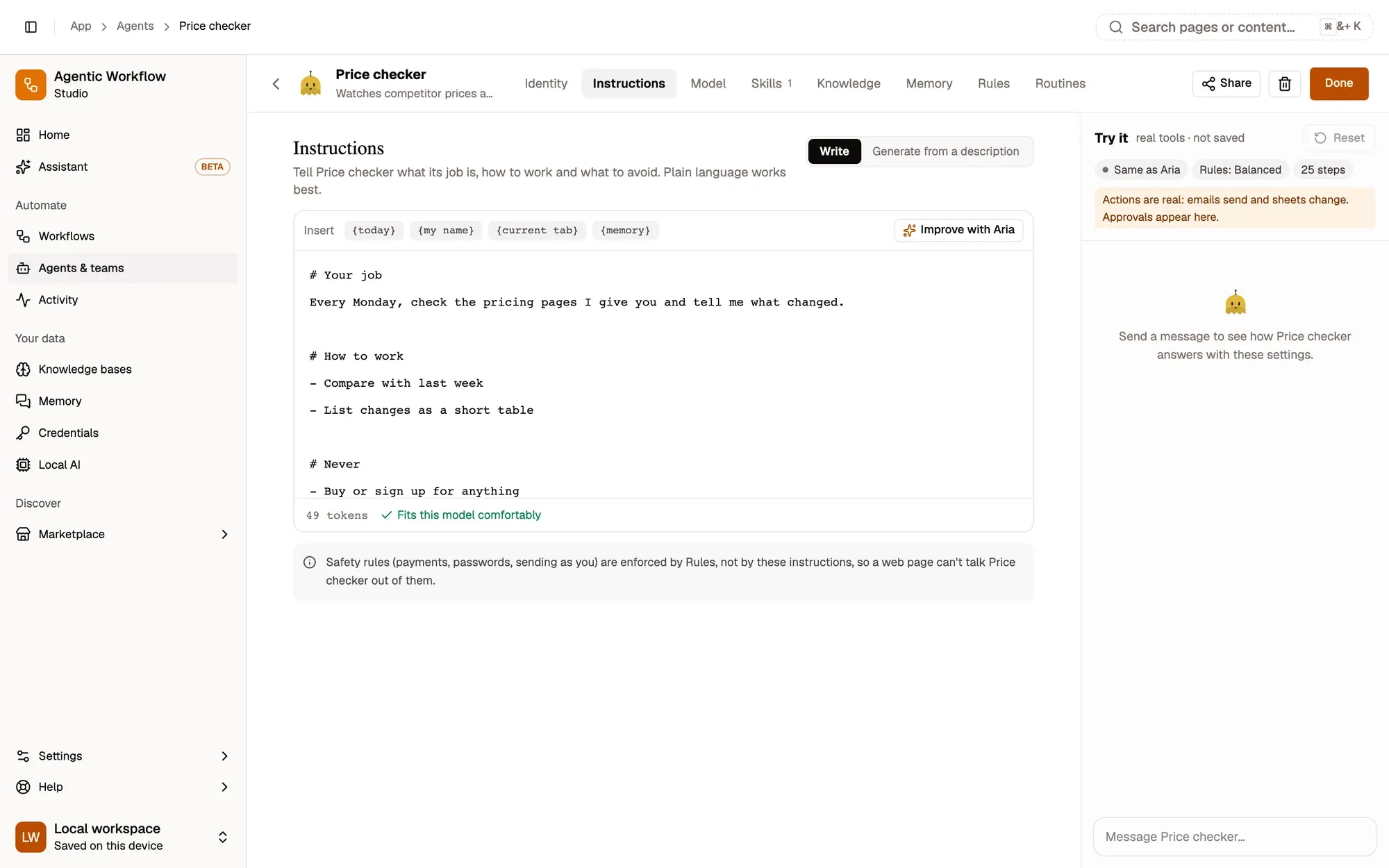 Step 3, close-up of the app: Instructions, outlined.