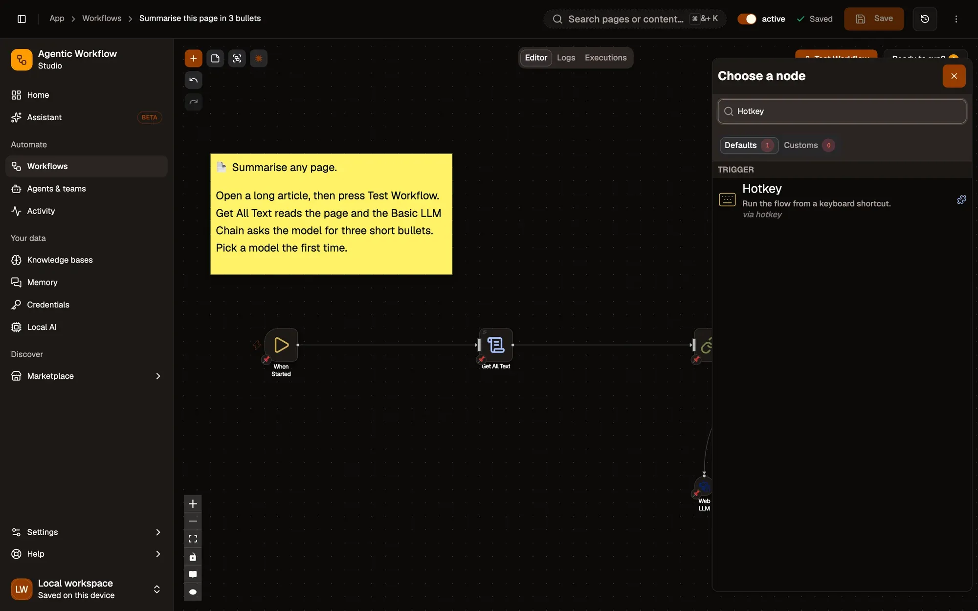 Step 1, close-up of the app: Hotkey, outlined.