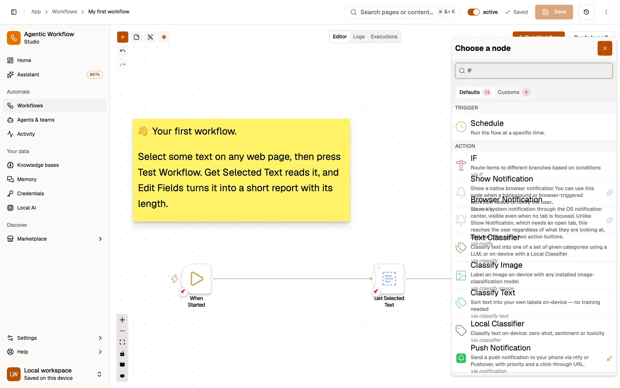 Step 4, close-up of the app: IF, outlined.