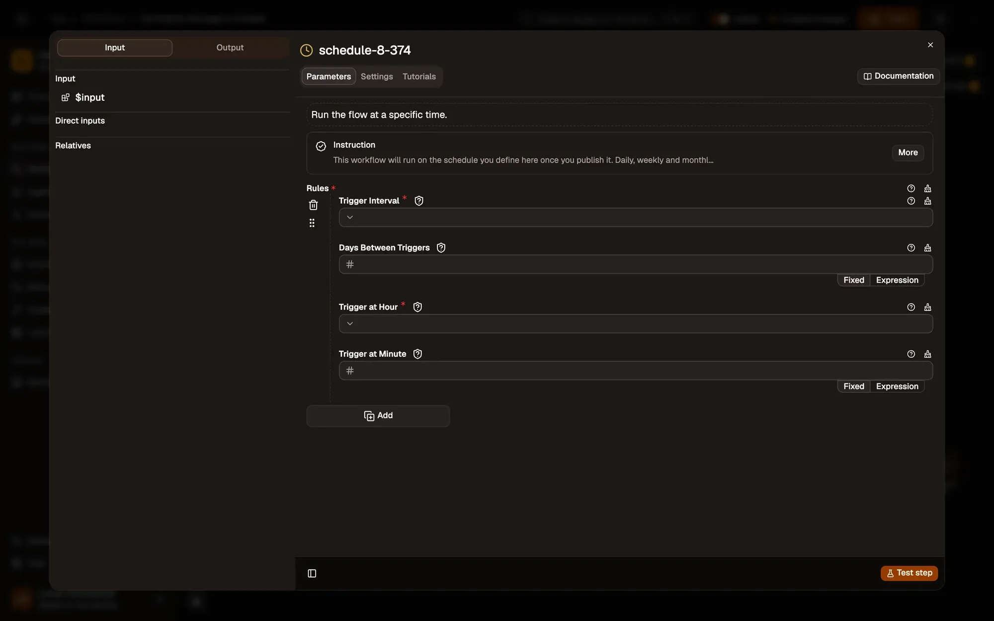 Step 2, close-up of the app: Trigger Interval, outlined.