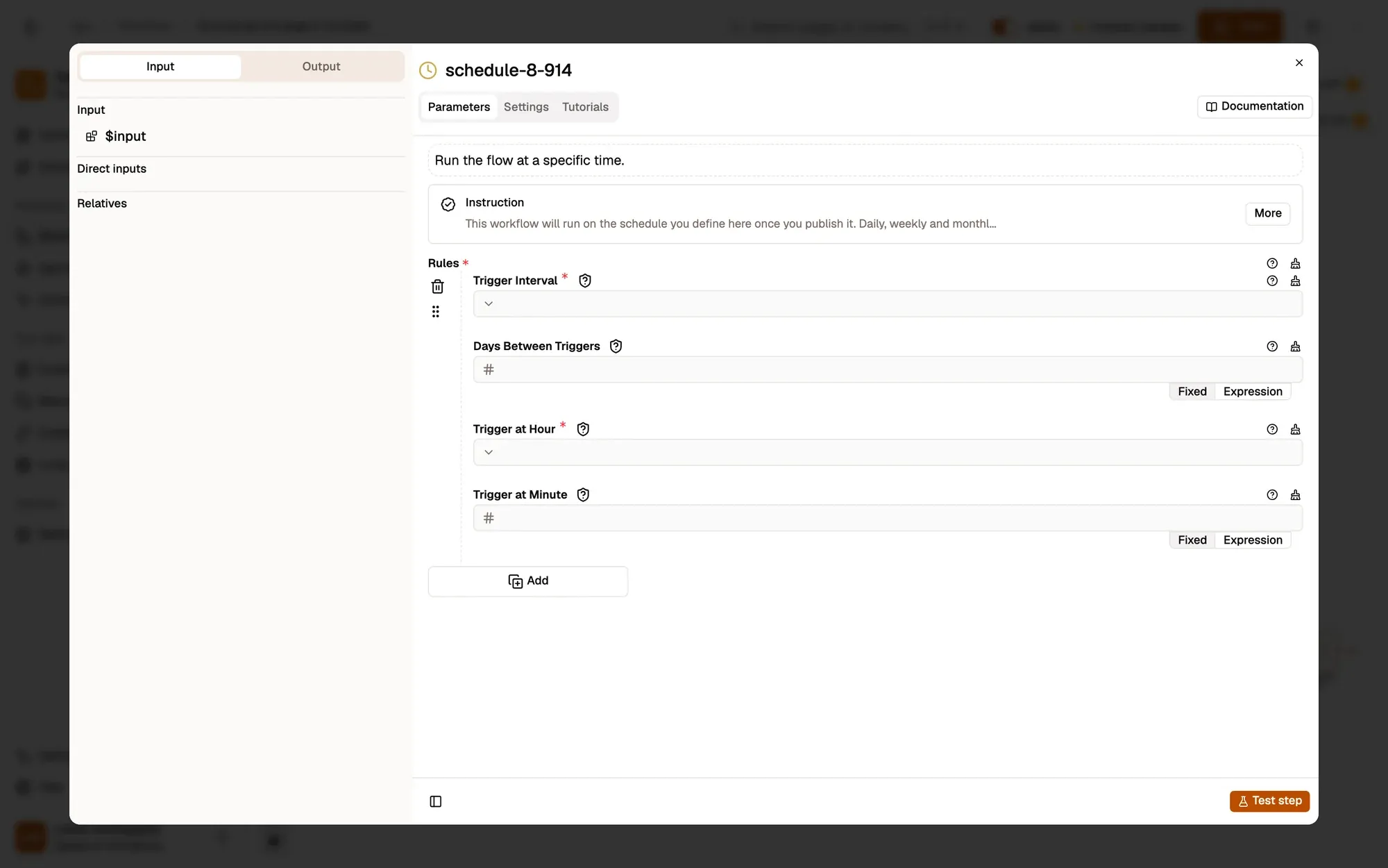 Step 2, close-up of the app: Trigger Interval, outlined.