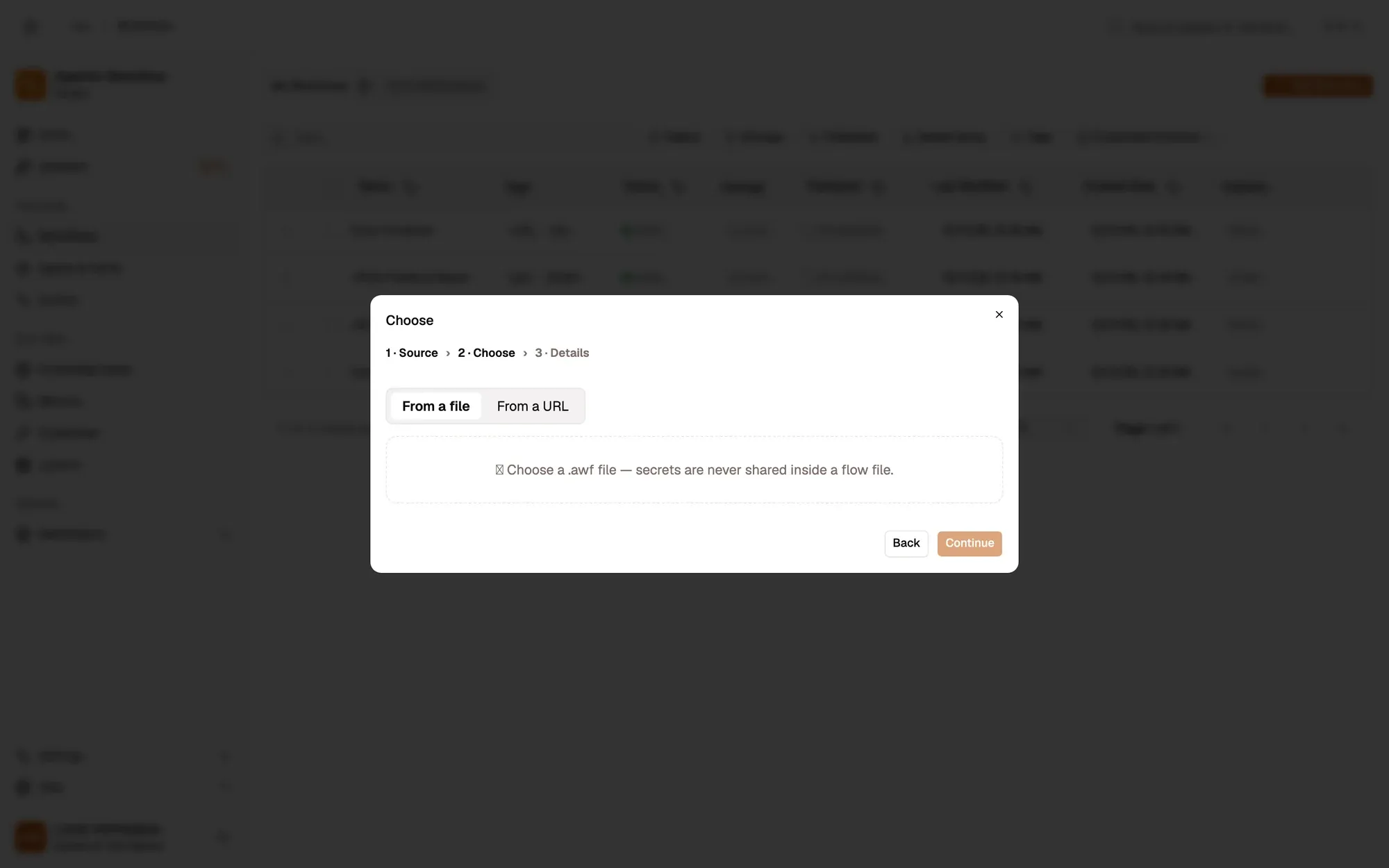 Step 2, close-up of the app: Choose a .awf file, outlined.