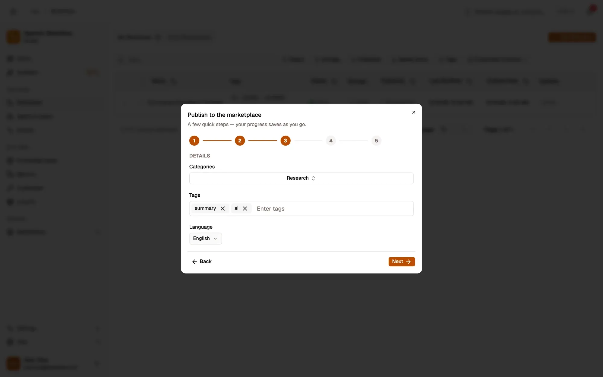 Step 4, close-up of the app: Tags, outlined.