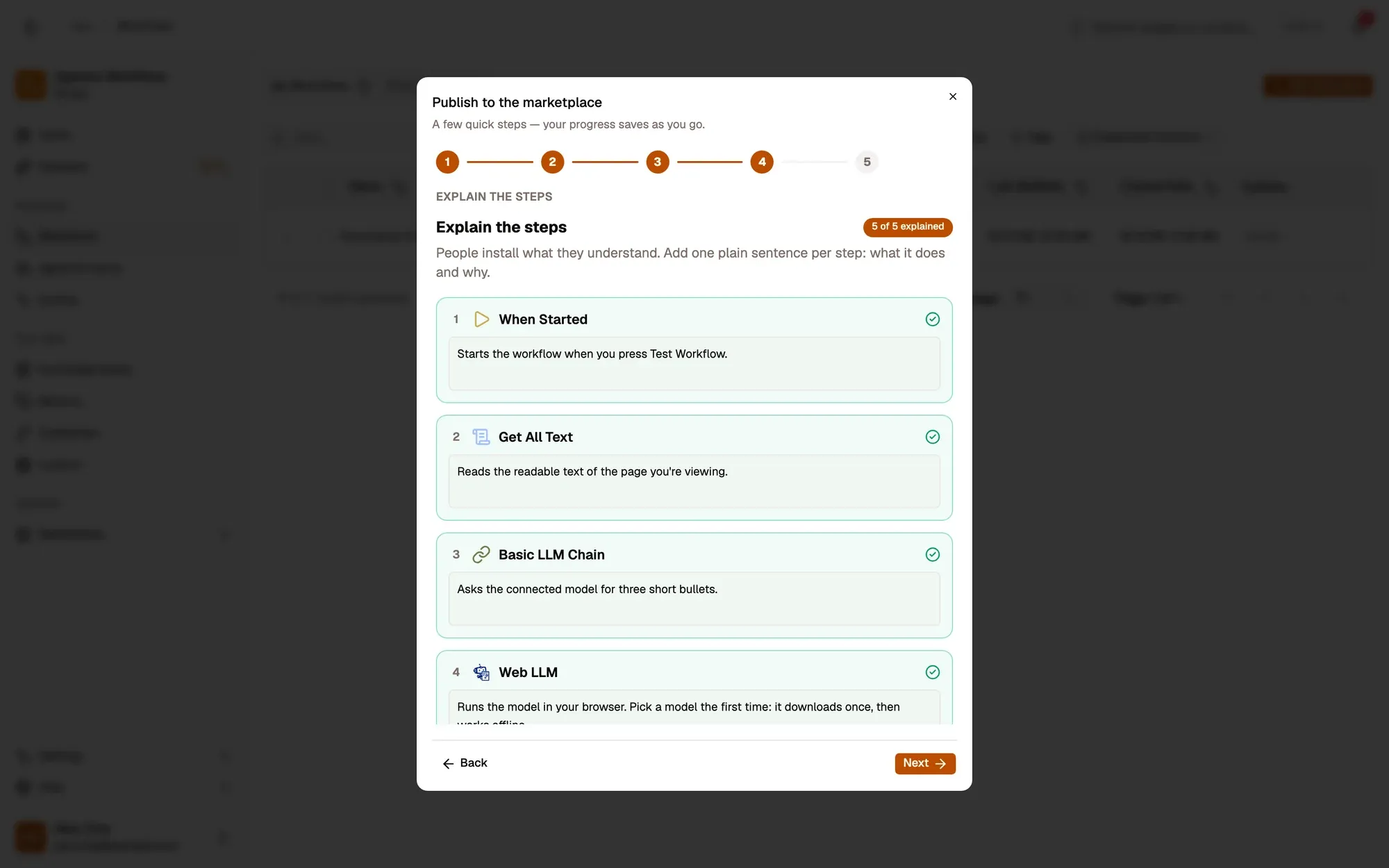 Step 5, close-up of the app: How many steps are explained, outlined.