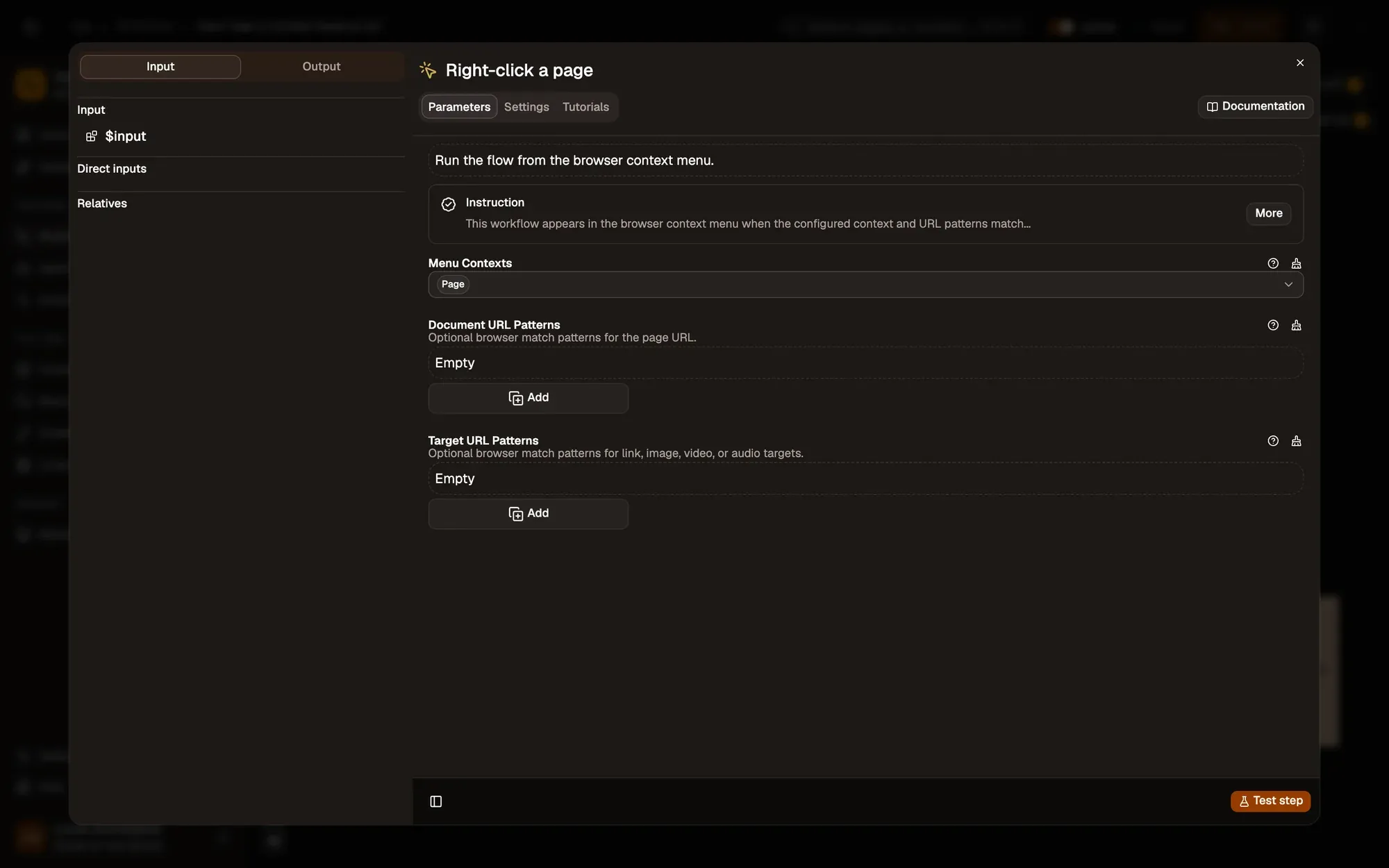 Step 1, close-up of the app: The Menu Contexts field, outlined.