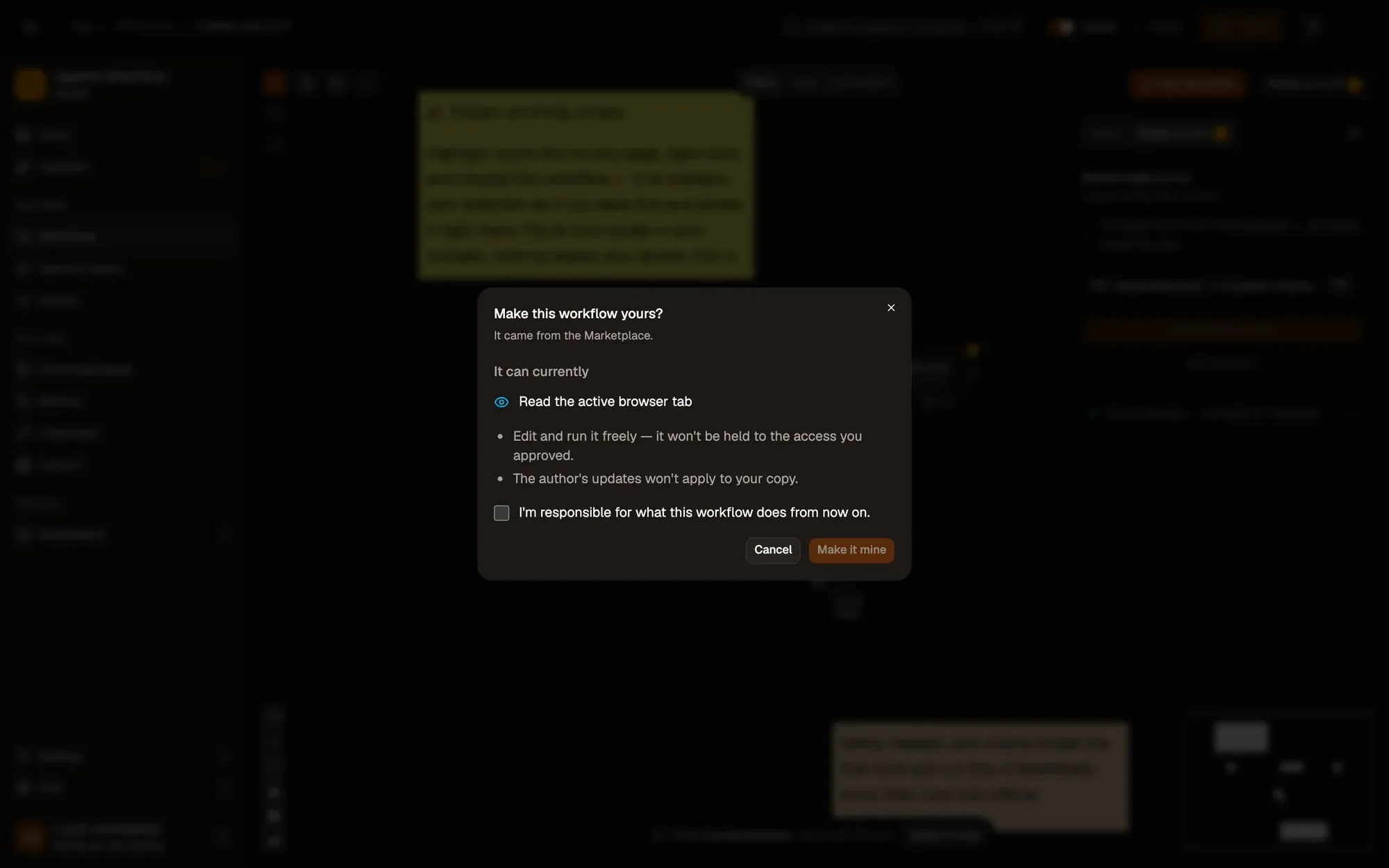 Step 1, close-up of the app: Make it mine, outlined.