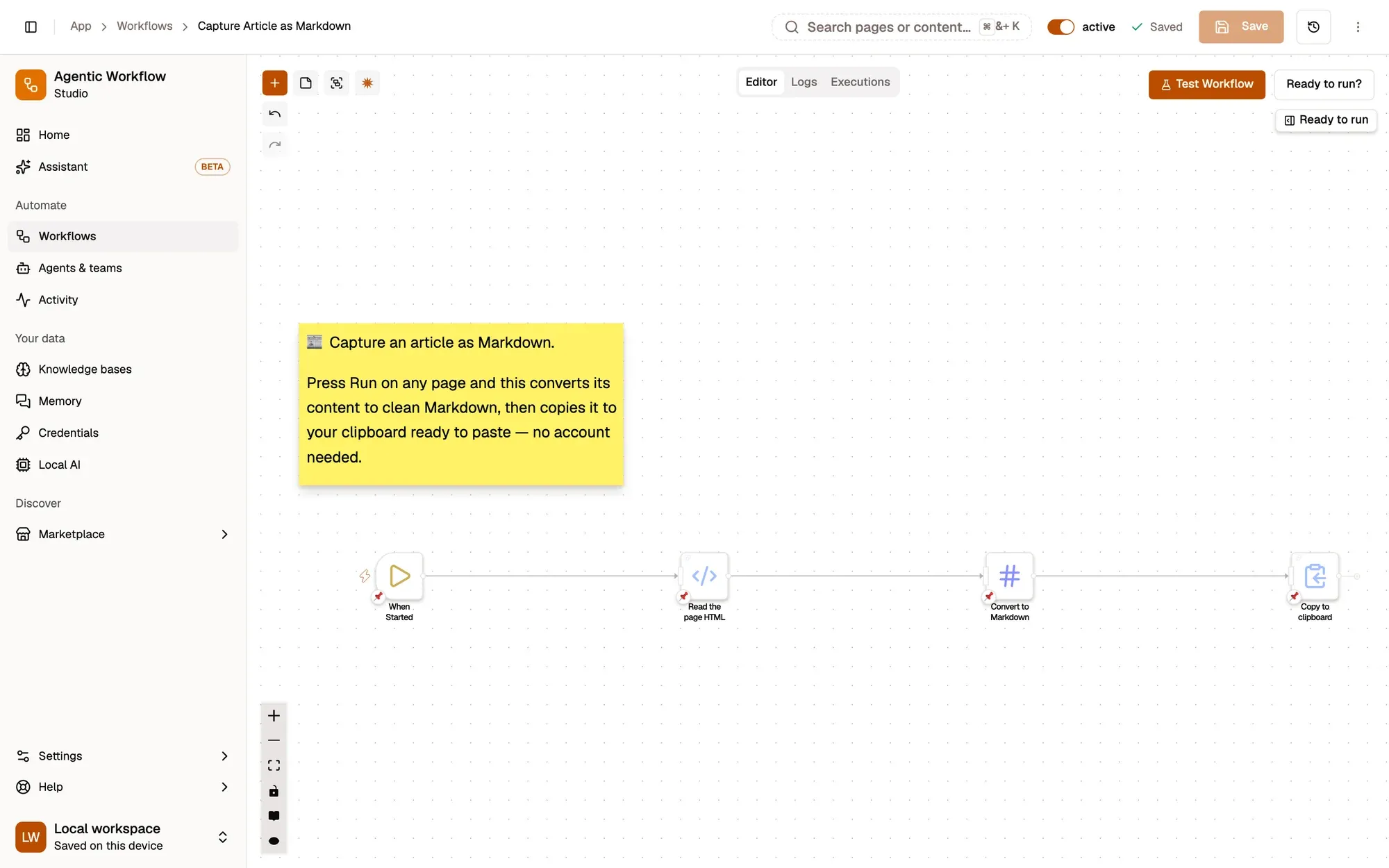 Step 1, close-up of the app: When Started, outlined.