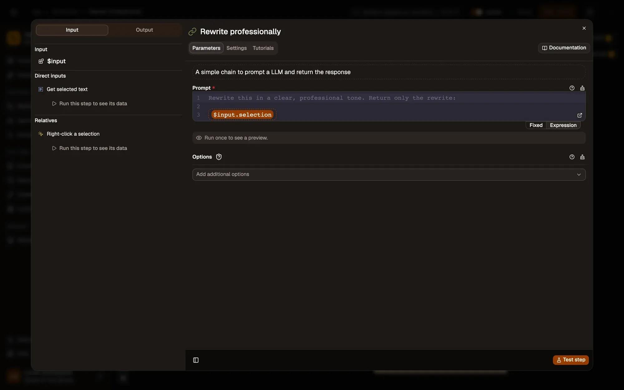 Step 3, close-up of the app: The Prompt field, outlined.
