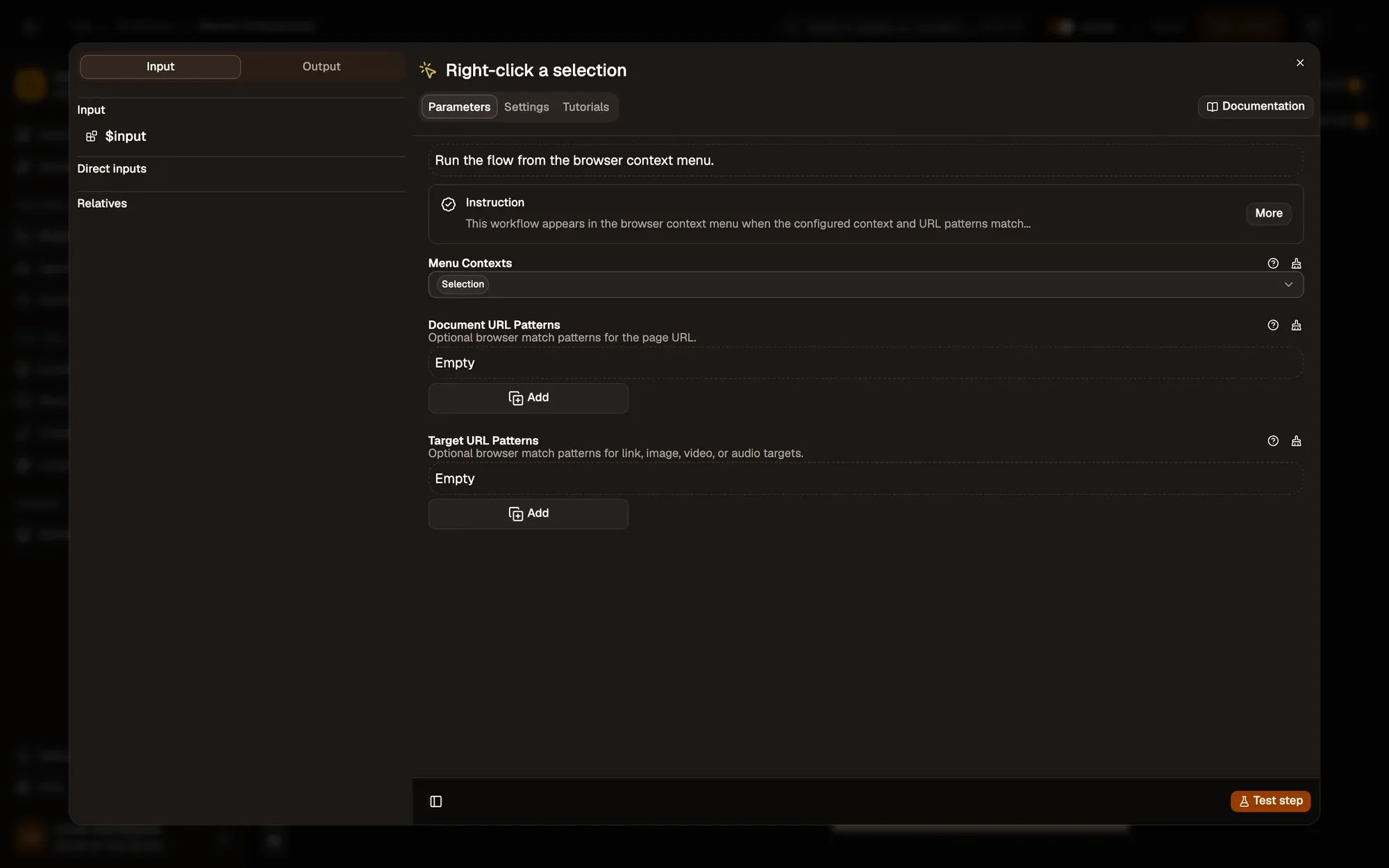 Step 1, close-up of the app: The Menu Contexts field, outlined.