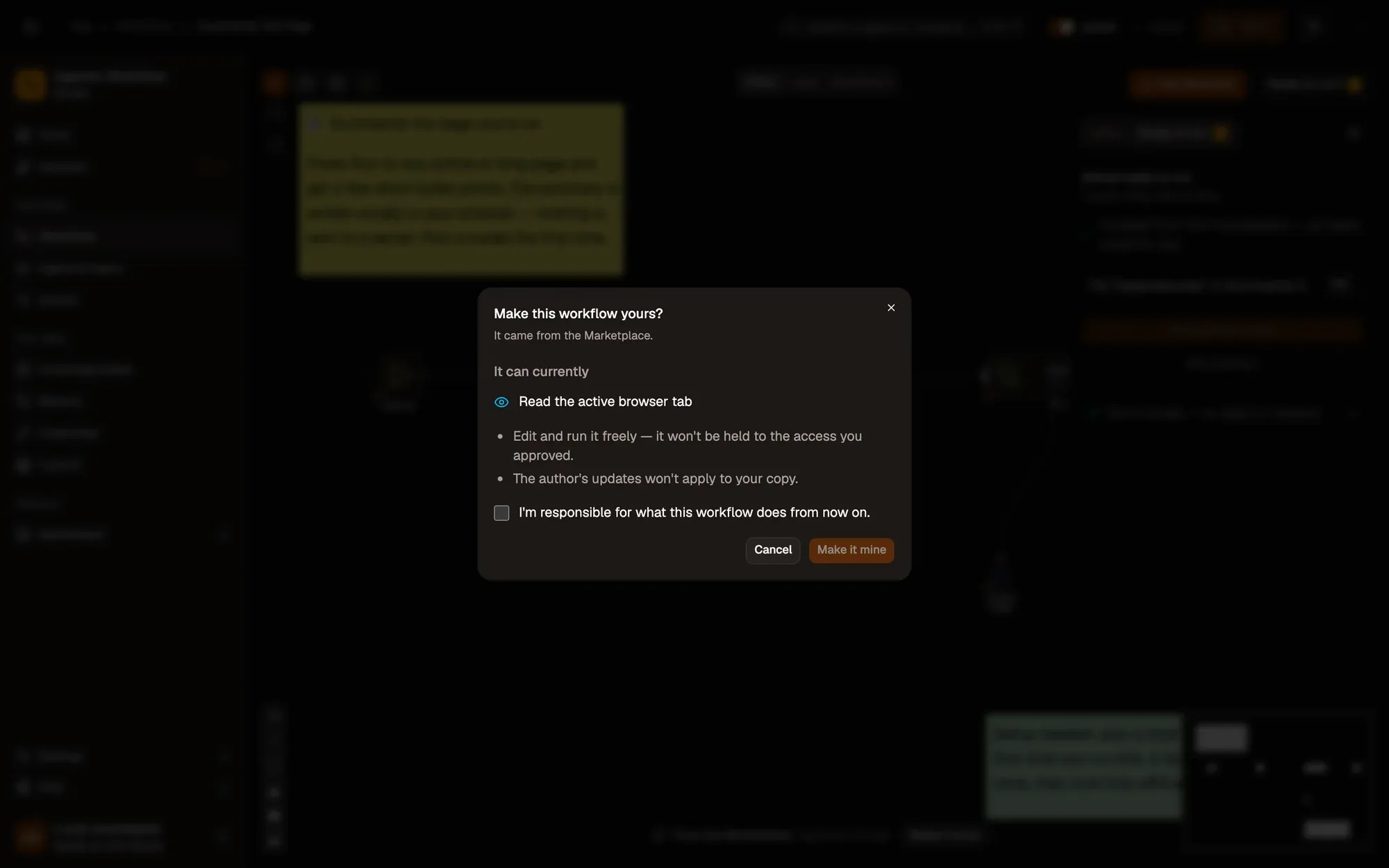 Step 1, close-up of the app: Make it mine, outlined.