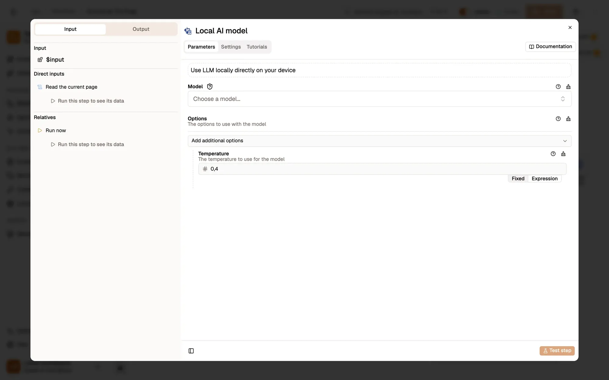 Step 1, close-up of the app: The Model menu, outlined.