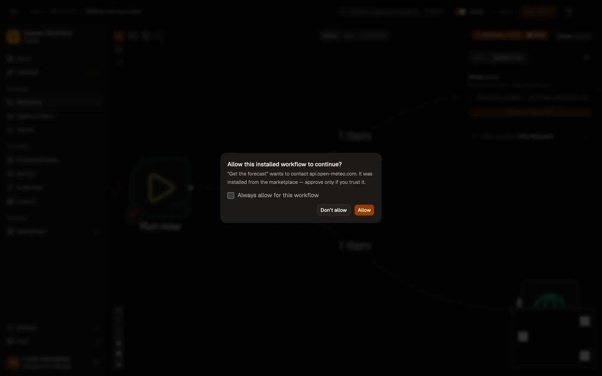 Step 2, close-up of the app: Always allow for this workflow, outlined.