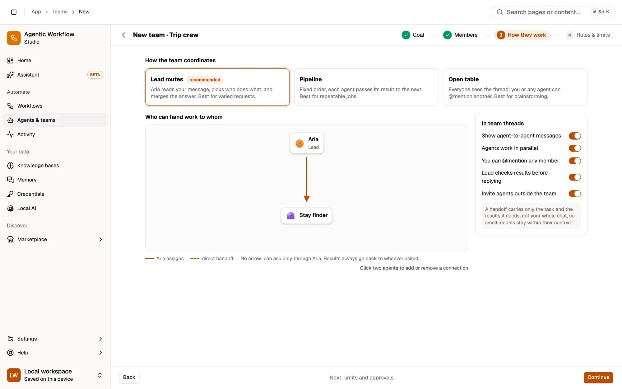 Step 3, close-up of the app: How the team coordinates, outlined.