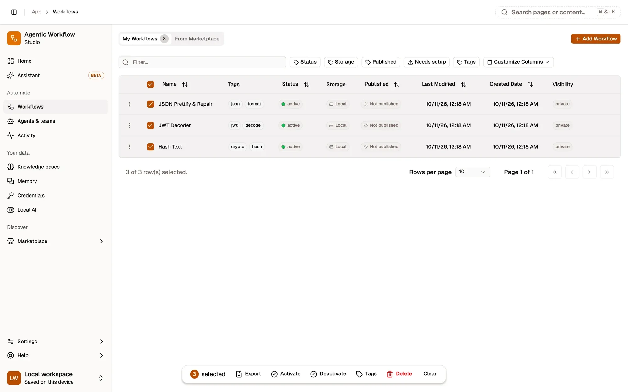 Step 1, close-up of the app: Select rows, outlined.